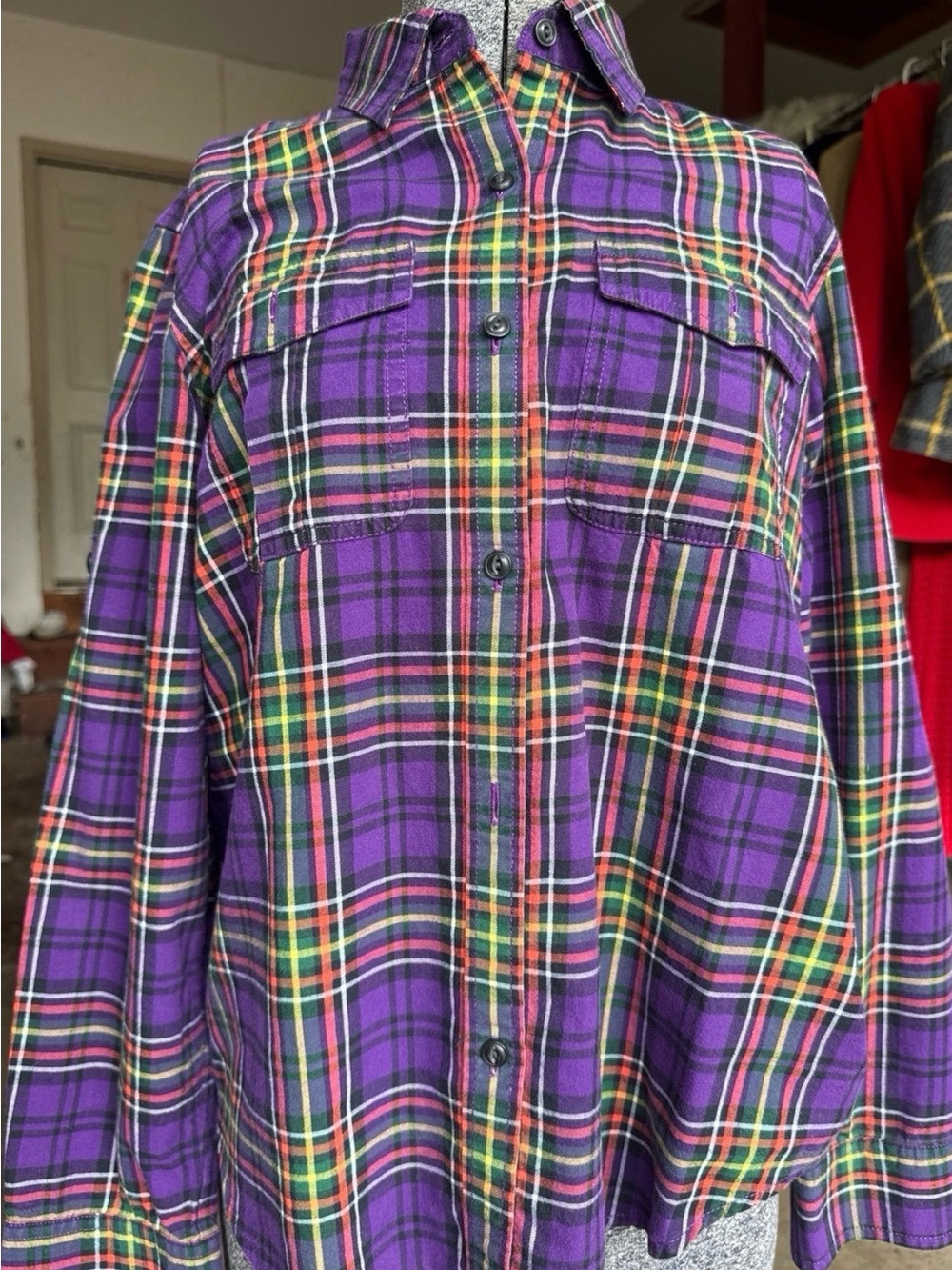 Lauren Purple Plaid Button-Up Shirt Jacket